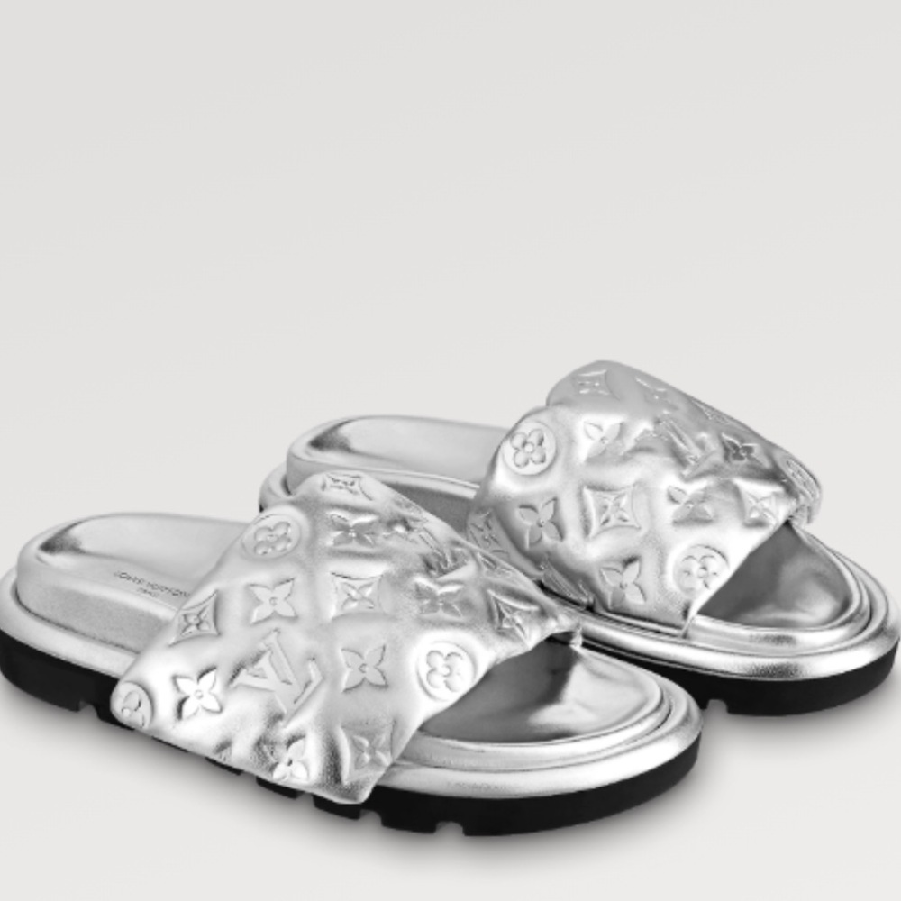 Louis Vuitton Silver Slide Sandals